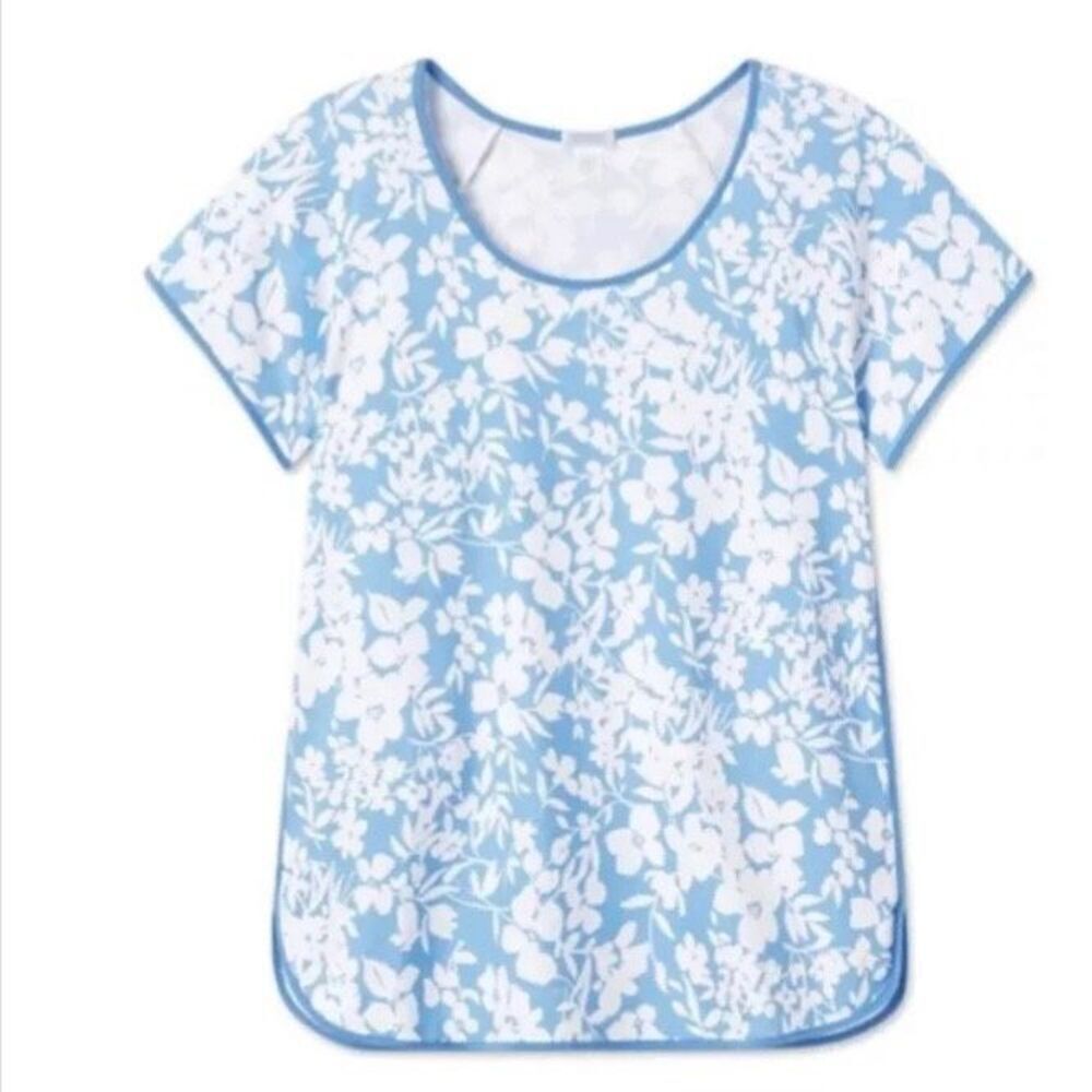 LAKE Pajama Top 100% Pima Cotton Blue Floral Size L